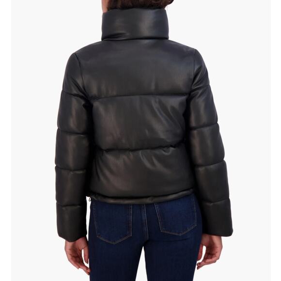 New SEBBY Nordstrom Women's Black Short Faux Leather Puffer Jacket Size XS - Picture 2 of 8